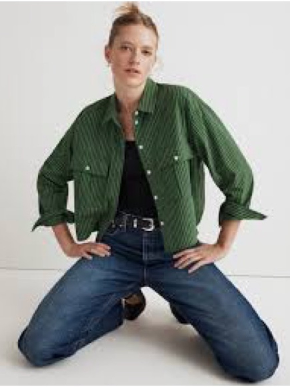 Madewell Signature Poplin Cargo Button-Up Shirt In Stripes In Varsity Green - Picture 3 of 11